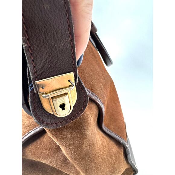 Gucci Vintage Brown Town Suede Web Carry On Top Handle Tote with Gold tone charm - Picture 6 of 7